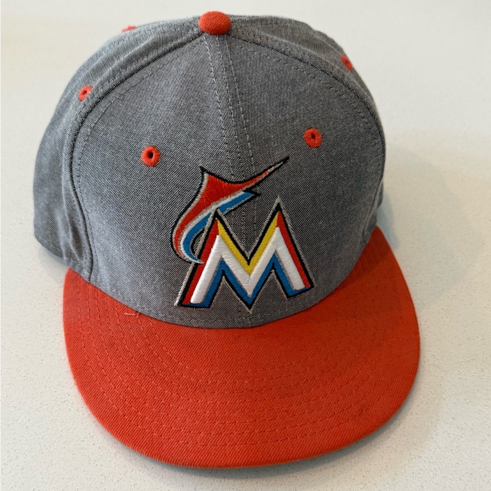New Era 9Fifty MLB Florida Miami Marlins Gray Orange Adjustable Snapback Hat Cap
